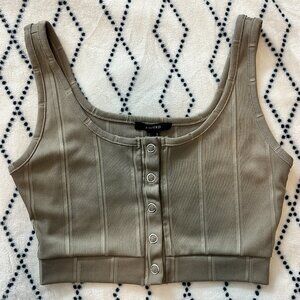 Forever 21 ribbed snap-front cropped top in an olive green